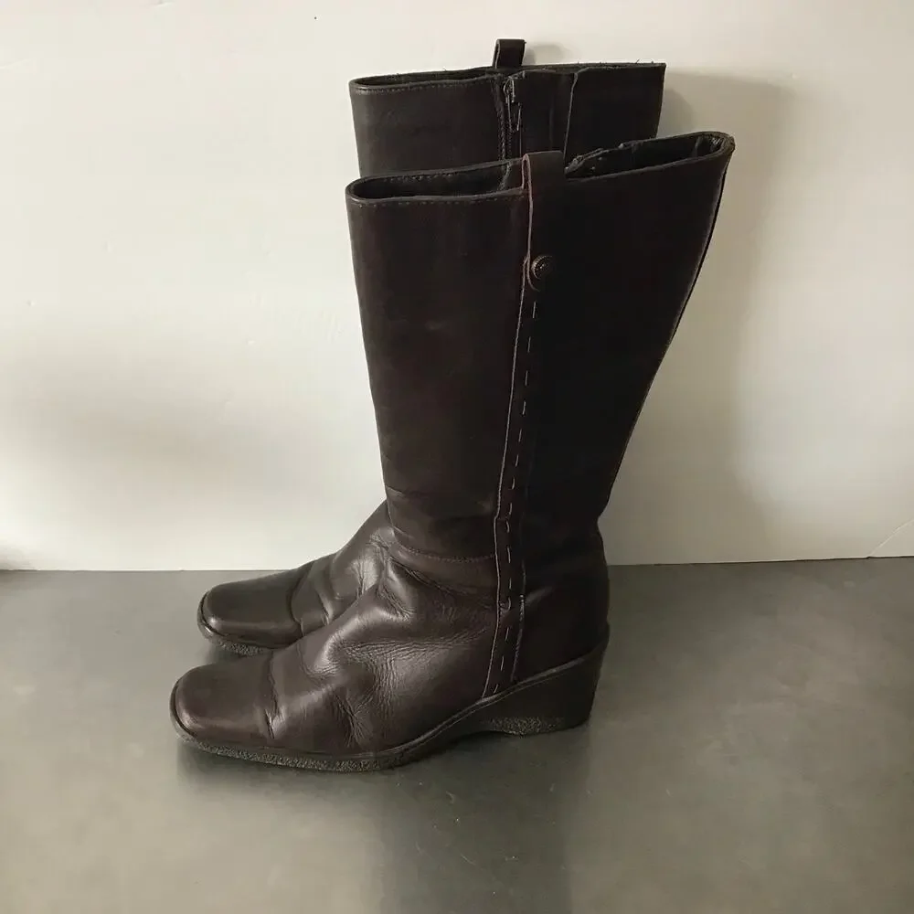 Aquatalia Brown Leather Boots Wedge Heel Boho Classic 8.5